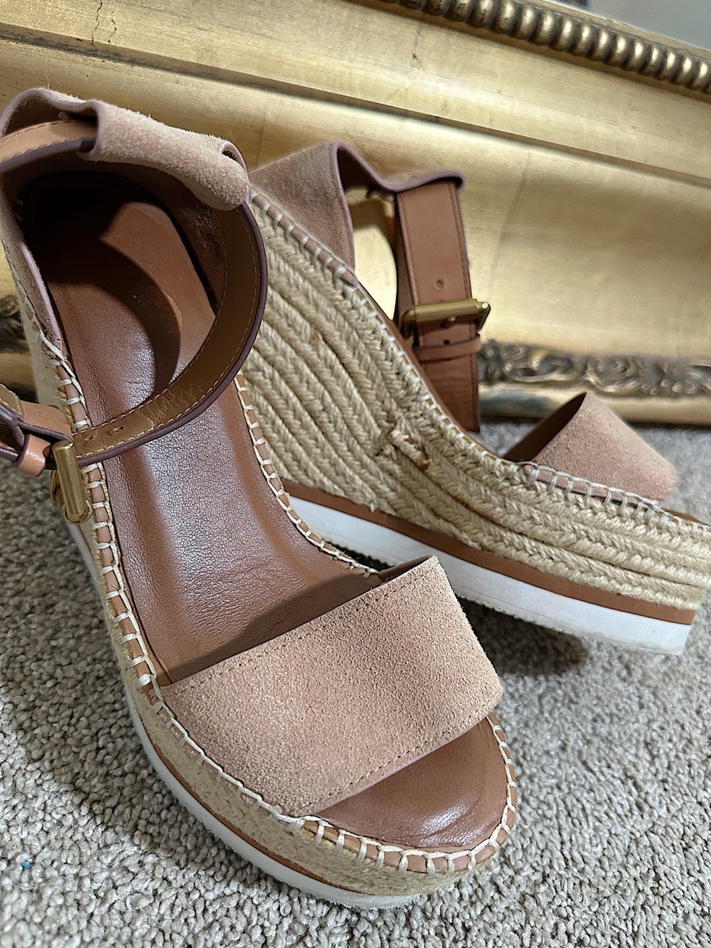 See By Chloe Glyn Wedge Espradille in Alghe & Natural Calf Size 37 $215